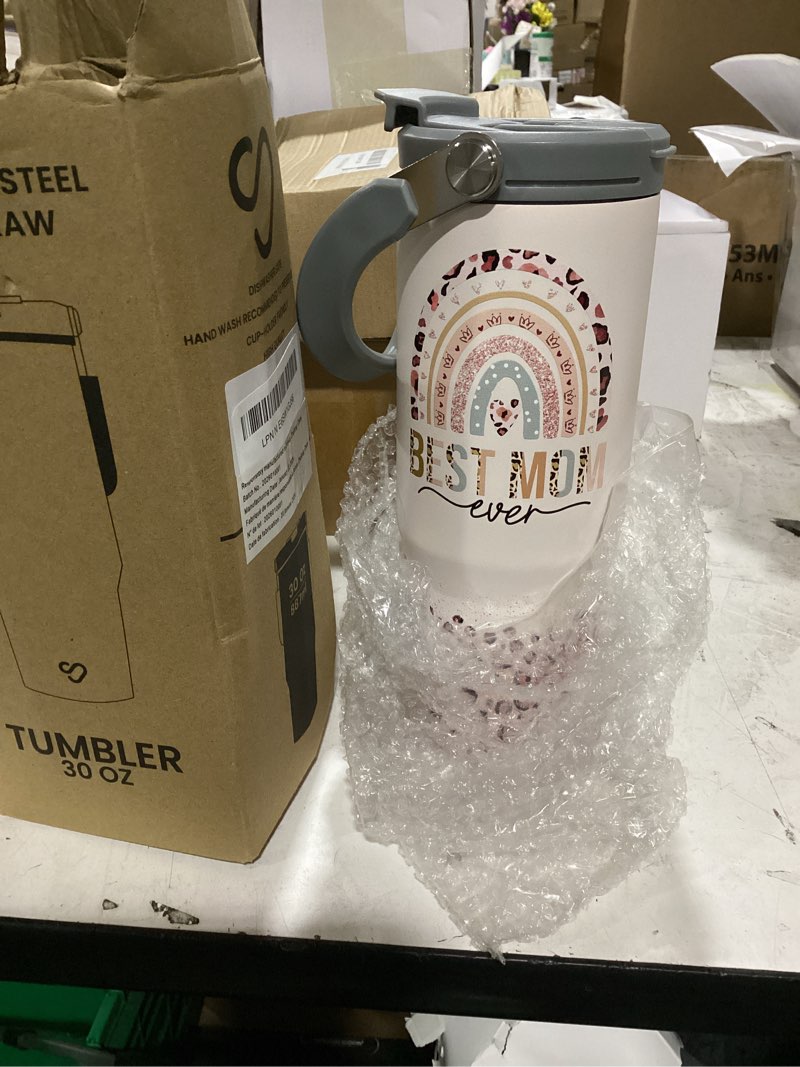 Condition photo showing Good Condition for mom tumbler 30oz, best mom ever tumbler stainless steel insulated coffee travel mug with handle & flip straw lid, gifts for mommy, presents for mom for christmas birthday mothers day valentines mom 2