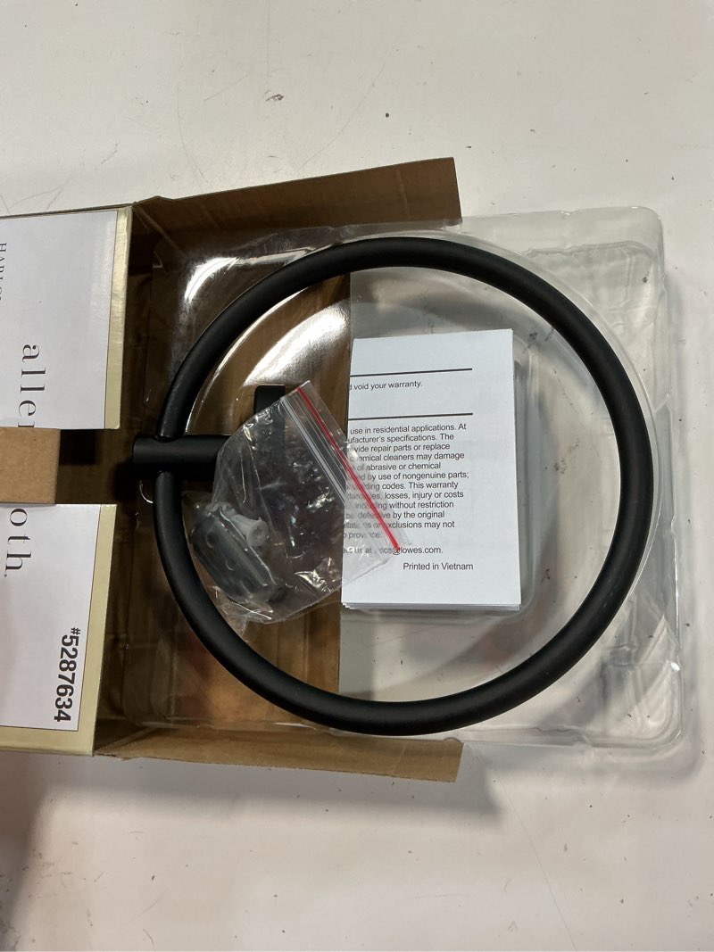 Condition photo showing Good Condition for allen + roth harlow matte black wall mount single towel ring
