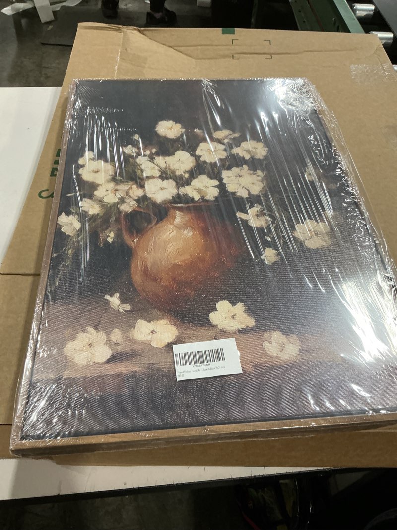 Condition photo showing New/Like New for Framed Vintage Floral Wall Art Rustic White Flowers Painting Classical Dark Floral Still Life Prints Wall Decor Vintage Farmhouse Country Flower Painting Artwork for Living Room Bedroom 16x24 Inch White Floral 24"L x 16"W