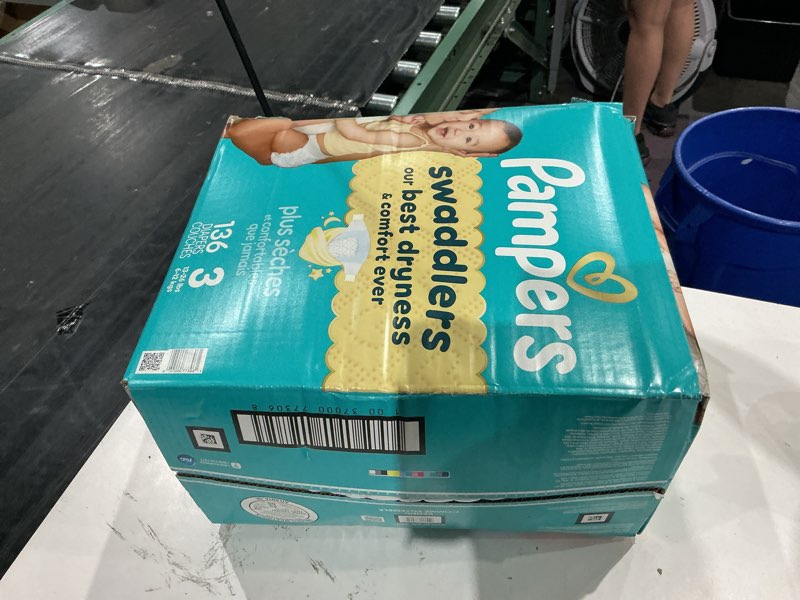 Condition photo showing New/Like New for pampers swaddlers diapers, size 3 (13-26 lbs), 136 count, fragrance free, hypoallergenic, absorbent, pediatrician recommended, skin safe size 3 136