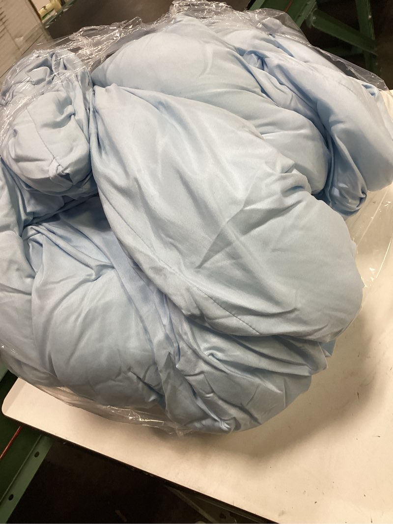 Condition photo showing As Is for litanika comforters light blue full size, 3 pieces lightweight solid bedding comforter set, all season fluffy bed set (79x90in comforter & 2 pillowcases)