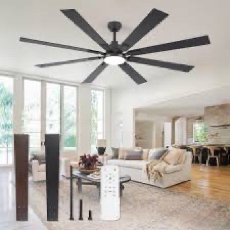 72 Inch Ceiling Fans with Lights and Remote APP Control, Outdoor Indoor Black LED Big Ceiling Fan Re