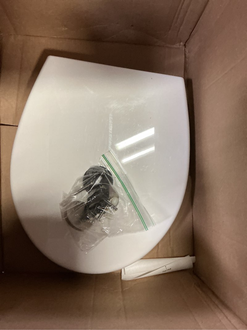 Condition photo showing As Is for round toilet seat - slow close toilet seat,pp material,easy clean,16.45"×14.23"×2.08",white