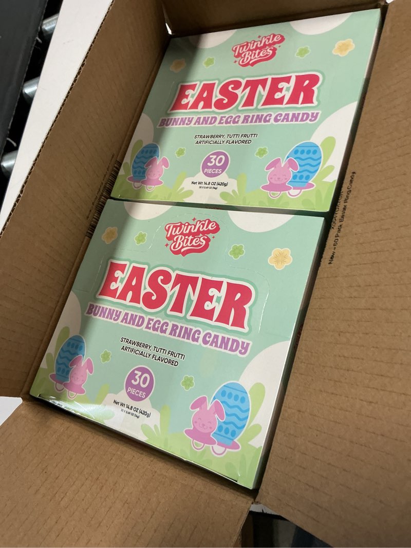 Condition photo showing New/Like New for (exp date :01/20/2028) 60 pack easter ring candy – individually wrapped holiday themed bunny & egg lollipops – strawberry, tutti frutti delicious flavors – bulk suckers great use, for kids, party favor, classrooms partys, goodie bags, baskets
