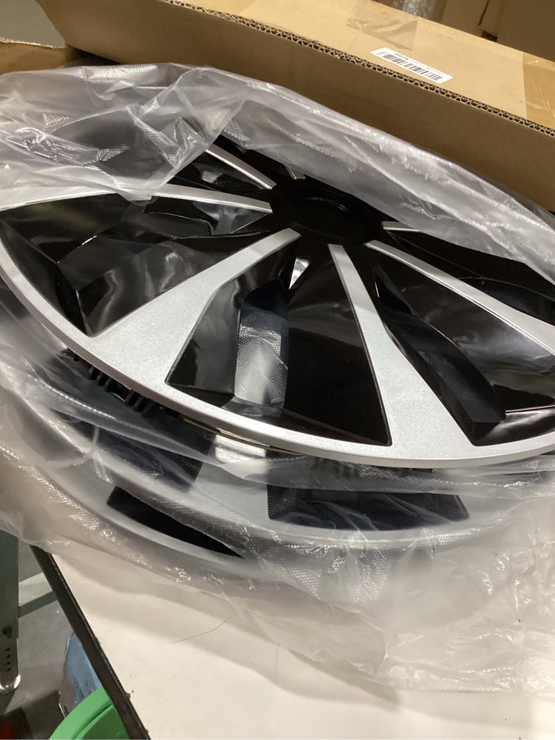 Condition photo showing As Is for hubcap wheel covers replacement size r15 hub caps universal-fit steel wheel rims cover abs tire cap for most cars trucks sedans suv -set of 4?15-inch?silver-black? tt-silver-black 15-inch