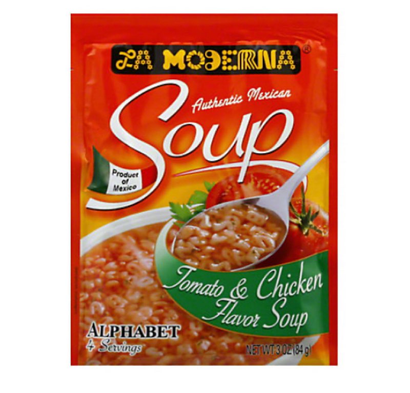 (Best by:MAR/26/2026) La Moderna Alphabet Tomato & Chicken Flavor Authentic Mexican Soup, 3 Oz( Case of 12) 