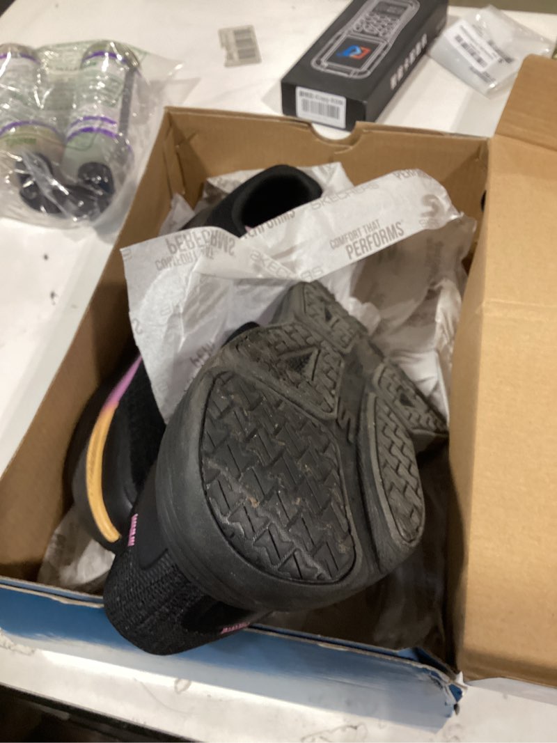 Condition photo showing As Is for skechers women's max cushioning endeavour canova running shoes 7.5 wide black/pink