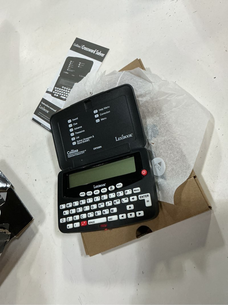 Condition photo showing New/Like New for lexibook - collins bradford, electronic crossword solver, bradford, phonetic spell-correction, words games, electronic, with battery, black/white, cr753en