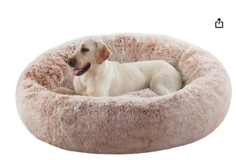bedstill 45 inches donut dog bed for extra large dogs,calming fluffy round jumbo pet bed with removable & washable cover, fits up to 120 lbs pets (brown,xl)