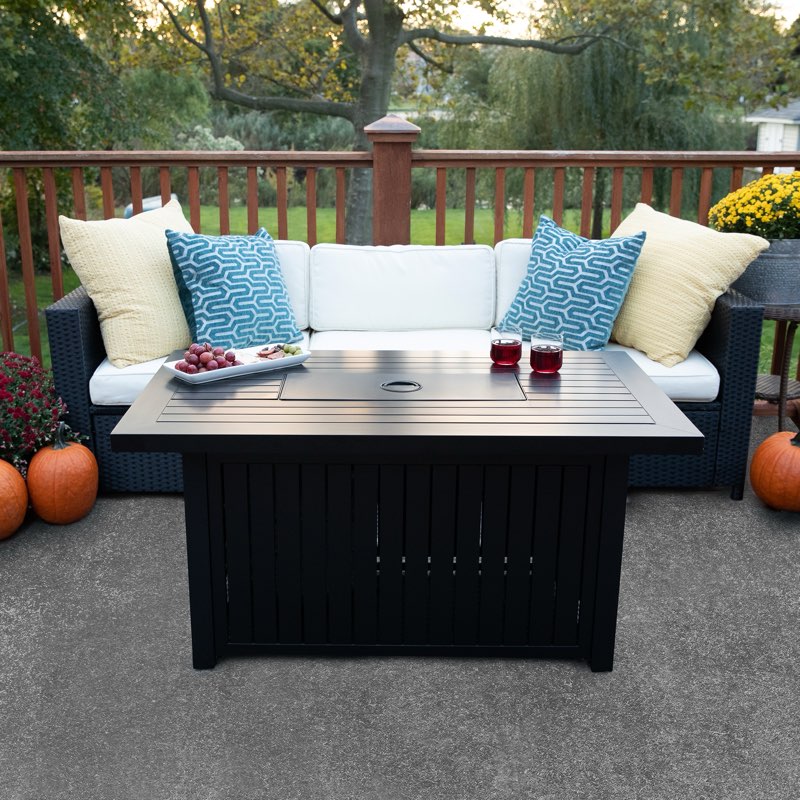 allen + roth 48-in w 40000 maximum btus steel rectangle liquid propane fire pit table