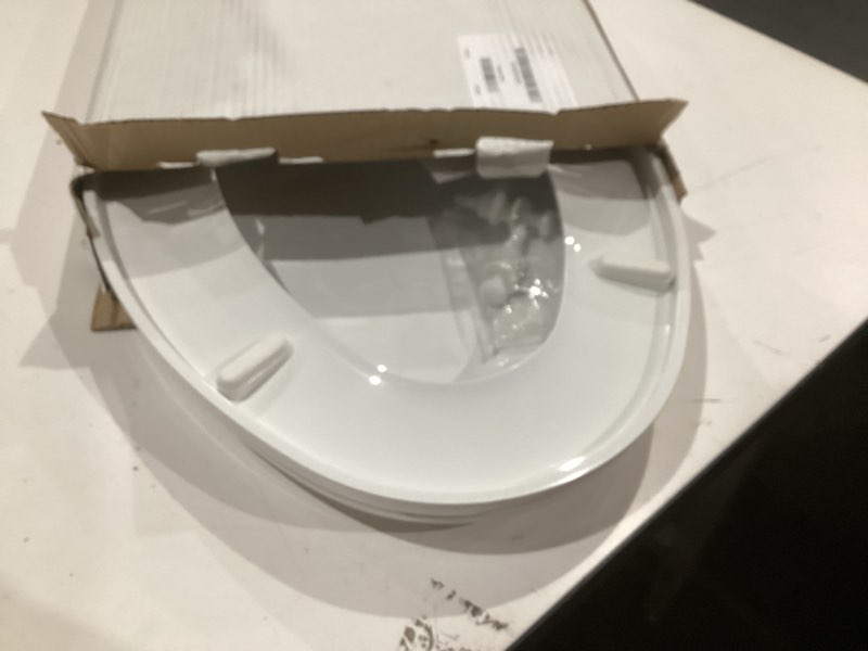 Condition photo showing Good Condition for elongated toilet seat, 18.5” soft/slow close oval (oblong) toilet seat for elongated toilets, no-slam quiet-close lid, easy-to-install & clean, durable never-loosen white plastic seat white elongated(oval)