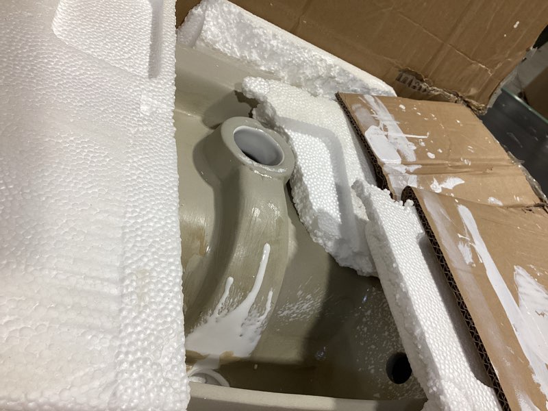 Condition photo showing As Is for wall mount rectangular bathroom sink, qishka 22"x12.4" modern ceramic floating vessel sink, white rectangle vanity sink with overflow, wall hung wash hand basin white 22" x 12.4" x 5.3"