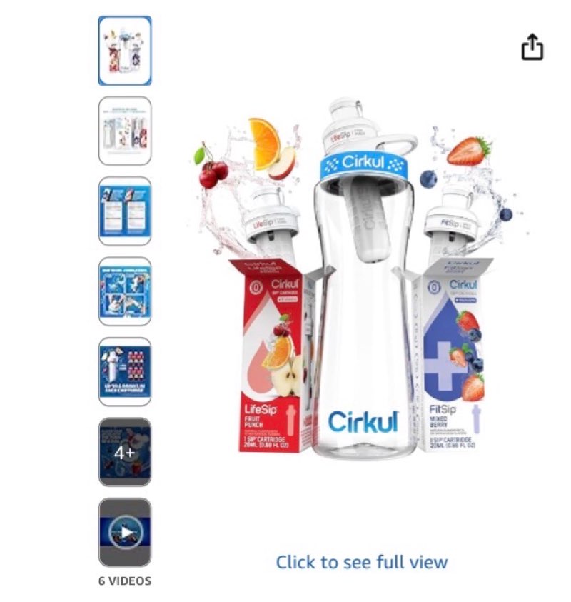 Cirkul 22 oz Plastic Water Bottle Starter Kit with Blue Lid With 1 Fruit Punch & 1 Mixed Berry Cartr ( BB: 09/2025)