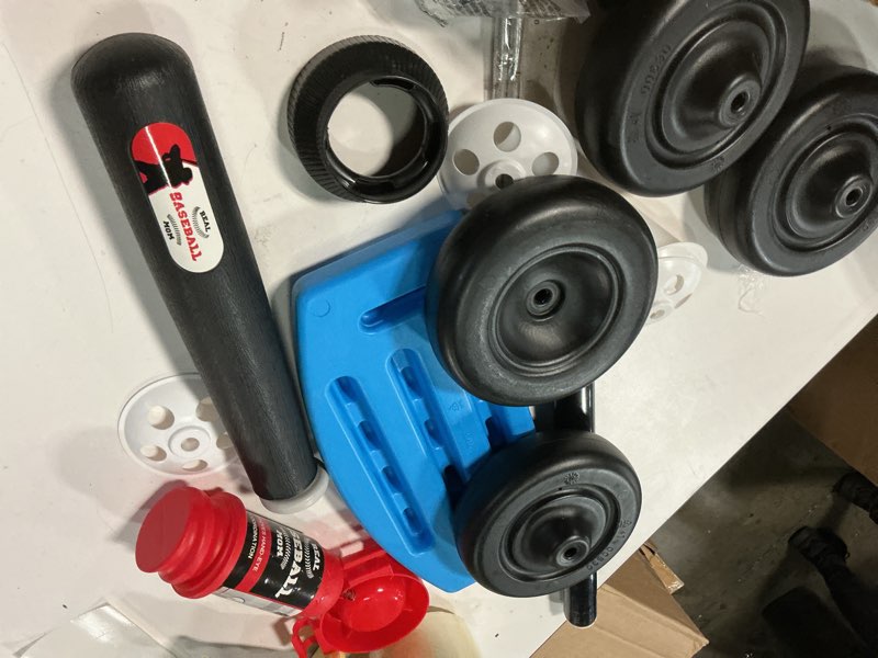 Condition photo showing As Is for 2 in 1 Kids Basketball Hoop and T Ball Set - Adjustable Height, Kids Baseball Tee with Automatic Pitching Machine, Indoor Outdoor Sport Toys Gifts for Toddler Boys Girls Age 1-5, Blue(incomplete)