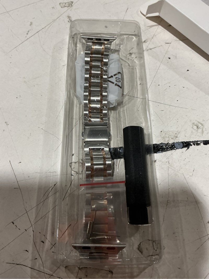 Condition photo showing New/Like New for miohhr solid stainless steel bands compatible with apple watch 38mm 40mm 41mm, metal strap with soft tpu case for iwatch bands series 9 8 7 6 5 4 3 2 1 se se2 se3 women and men, silver/rose gold silver/rose gold 38/40/41mm