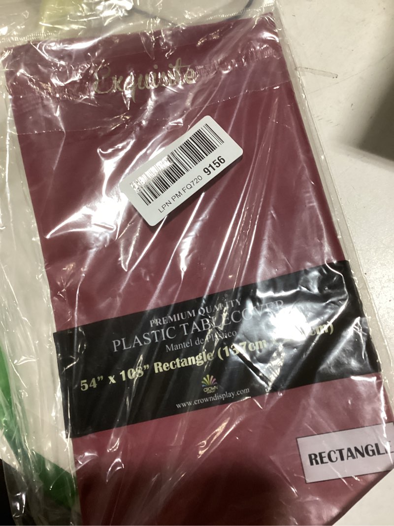 Condition photo showing Good Condition for crown burgundy plastic table cover 54" x 108"