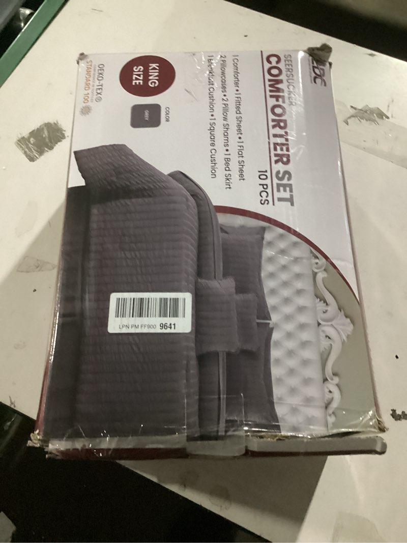 Condition photo showing New/Like New for lux decor 10 piece comforter set king size 104x88 inch, seersucker bed in a bag king bedding set - down alternative comforter set with sheets for all seasons - grey king grey