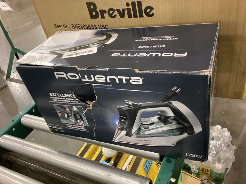 Condition photo showing As Is for Rowenta Iron, Focus Excellence Stainless Steel Soleplate Steam Iron for Clothes, Retractable Cord, 400+ Microsteam Holes, Powerful steam, LED Display, 1750 W Ironing Clothes, Cordreel, Red DW5433 Powerful Steam Boost - Retractable Cord
