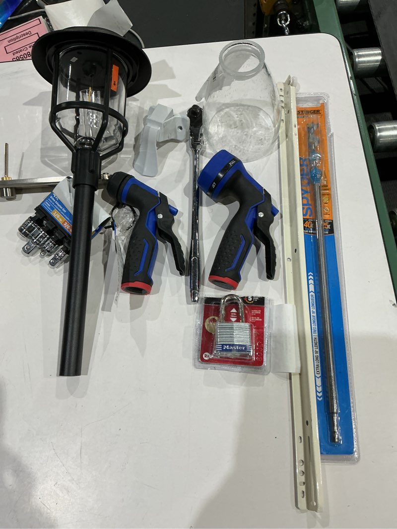 Condition photo showing As Is for assorted home improvement lot (small tools, screw, home accessories, etc )
