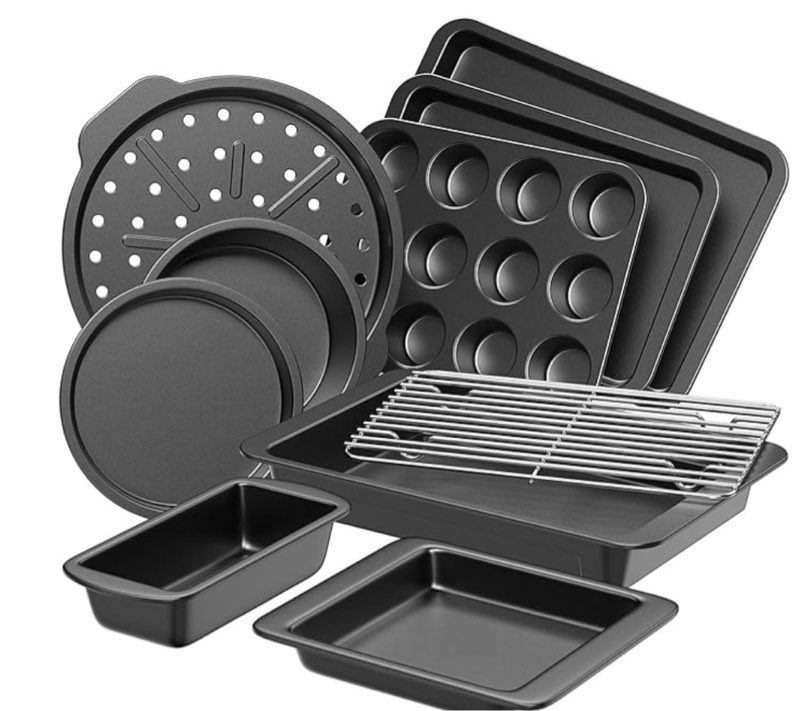 hongbake bakeware sets, baking pans set, nonstick oven pan for kitchen with wider grips, 10-piece in