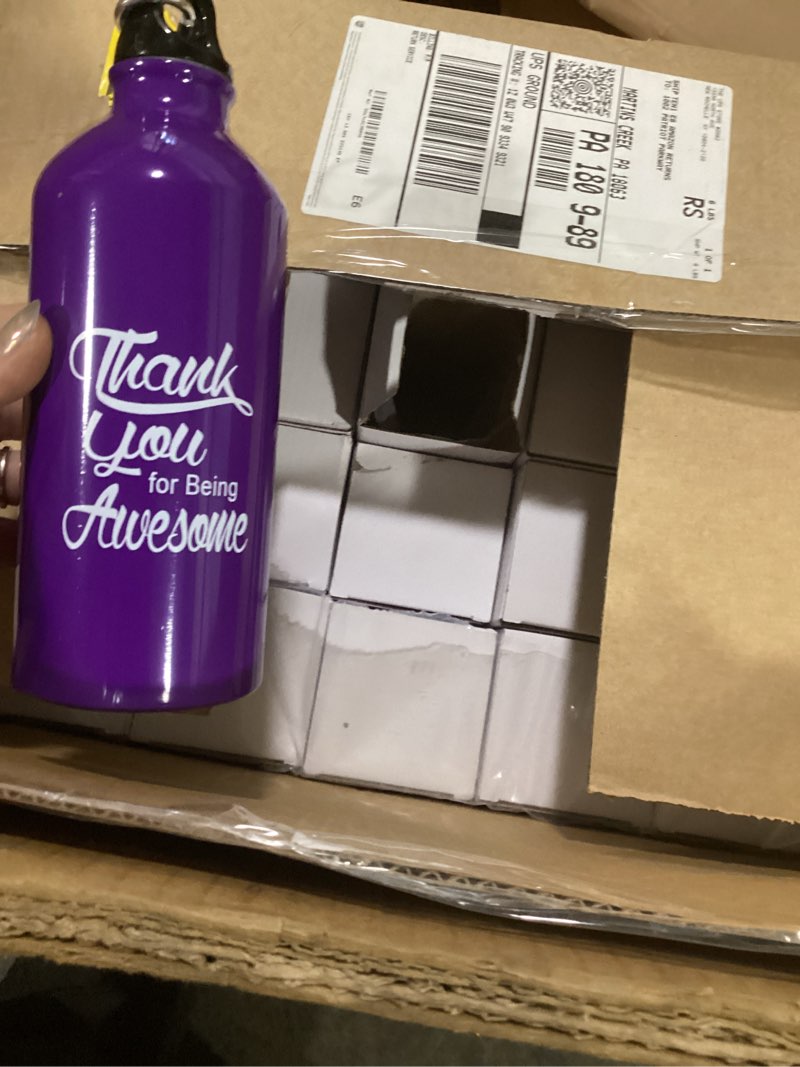 Condition photo showing Good Condition for Tanlade 20 Pcs Christmas Appreciation Gifts for Employee Coworker Teacher 20oz Aluminum Water Bottle Bulk Thank You Being Awesome Leakproof Sport Water Tumbler with Twist Lid and Buckle(Multicolor)