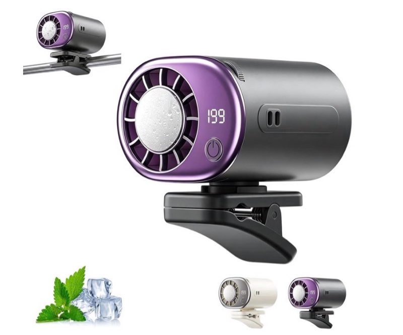 car clip on air conditioner fan with led display,portable mini cooling system fans for car,360°rotation & 3-speeds bladeless clip on fan,usb rechargeable personal fan for cars,camping, black
