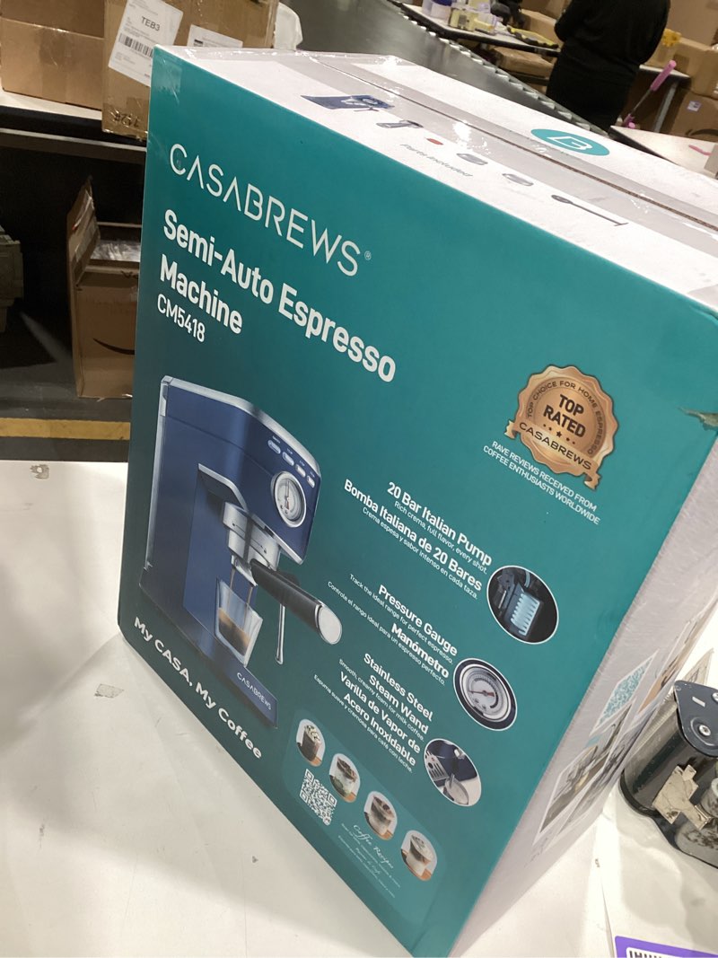 Condition photo showing As Is for casabrews espresso machine 20 bar, professional espresso maker with milk frother steam wand, espresso coffee machine with 34oz removable water tank, gift for coffee lovers, coffee gift, sapphire blue sapphire blue button