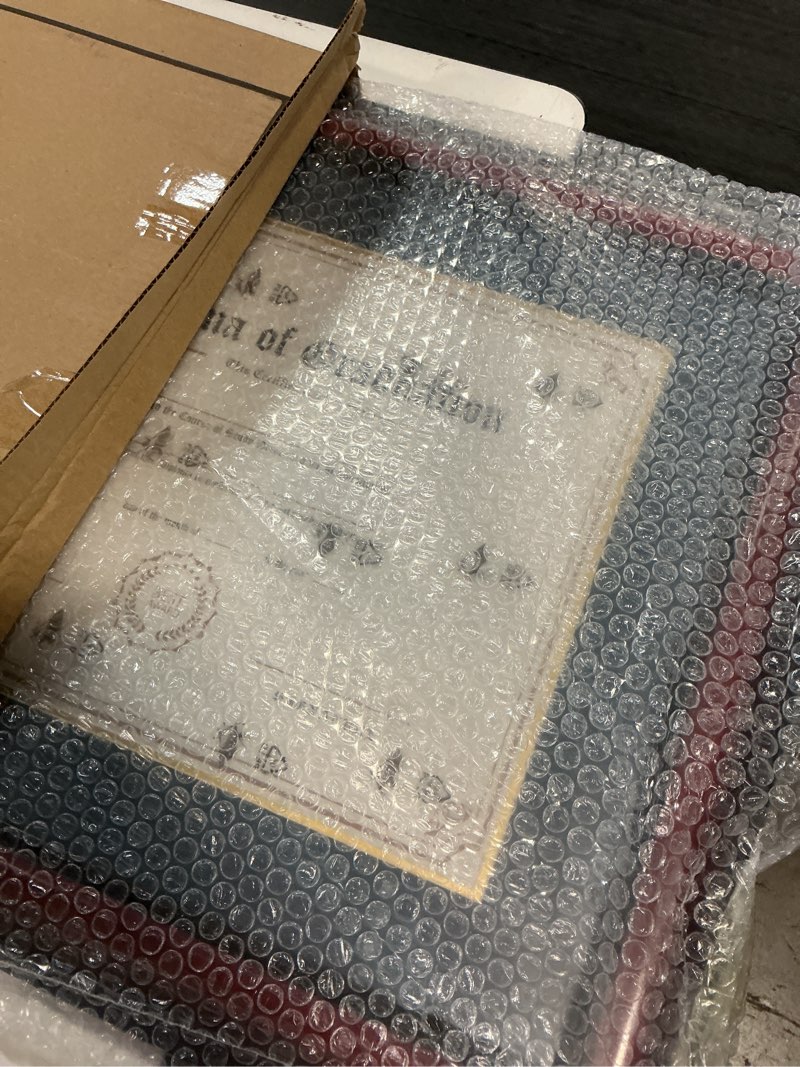 Condition photo showing New/Like New for gmframes 11x14 diploma degree frame with navy mat or display 15x18 certificates without mat,solid wood & tempered glass,cherry finish with intricate black rope detail cherry / navy gold mat 15x18 for 11x14 with mat