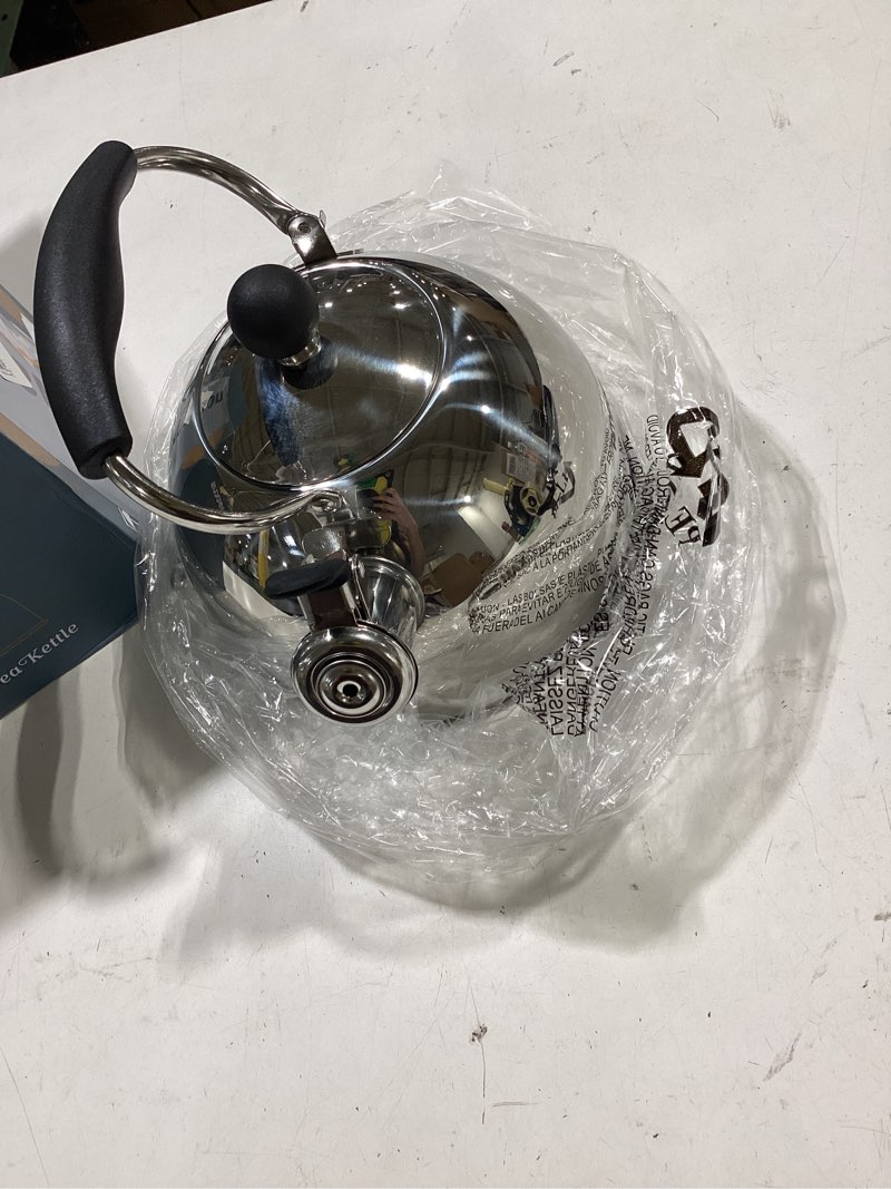 Condition photo showing Good Condition for tea kettle, 2 quart stainless steel whistling tea kettle, stovetop whistling teakettle tea pots for stove top with ergonomic folding handle, small teapot, water boiler for tea, coffee (silver)