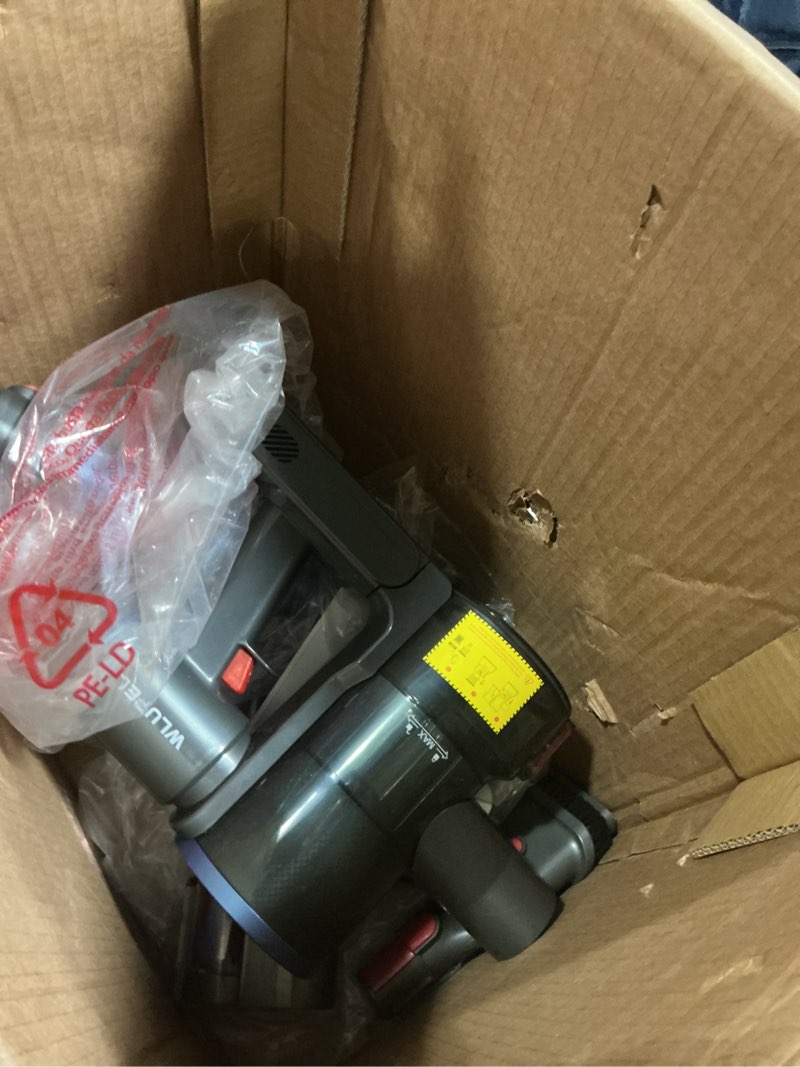 Condition photo showing As Is for wlupel 30kpa 400w cordless vacuum cleaner, powerful stick vacuum with 45mins detachable battery, 80000rmp lightweight handheld vacuum with adjustable suction modes for hard floor/carpet/pet hair/car