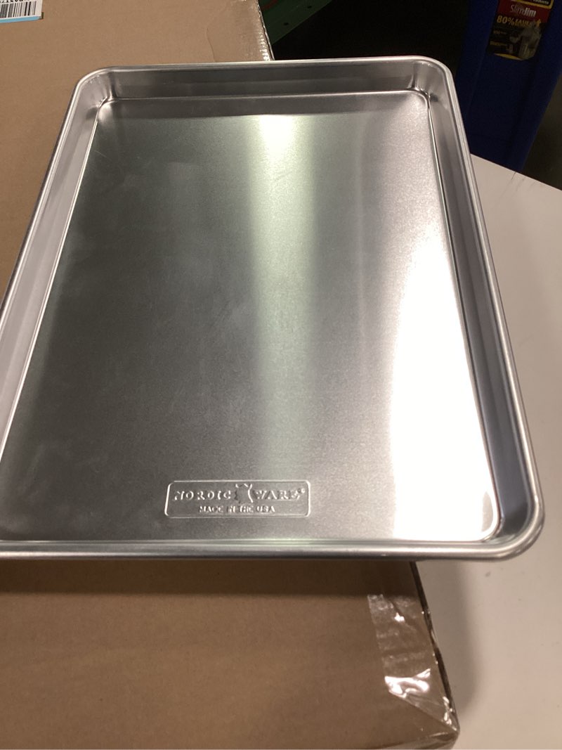 Condition photo showing As Is for ( incomplete) Nordic Ware Naturals Half Sheet - USA Made Aluminum Commercial Quality Sheet Pan for Baking or Roasting, Encapsulated Galvanized Steel Rim Prevents Warping, 2-Pack 2pk Half Sheet