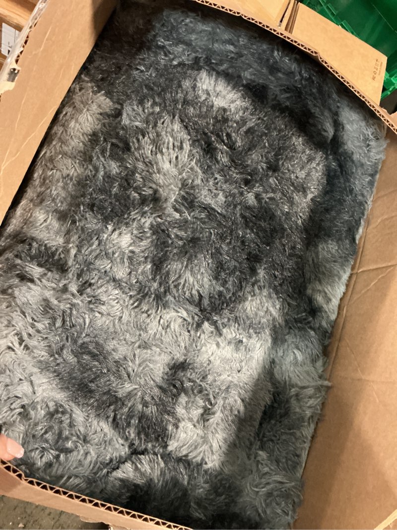 Condition photo showing Good Condition for area rug 9x12 for living room - large shag soft grey rug for bedroom - modern non-slip plush fuzzy floor carpet tie-dyed dark gray tie-dyed dark gray 9' x 12' (rectangular)