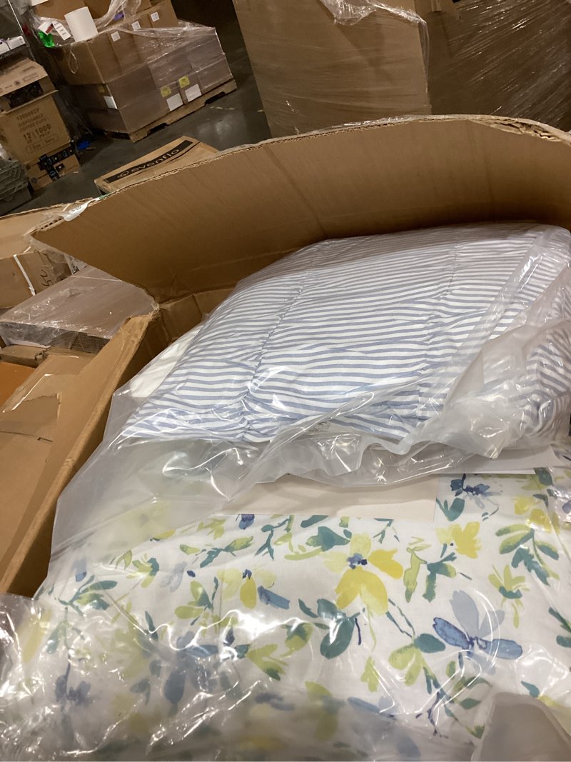 Condition photo showing Good Condition for laura ashley - queen comforter set, soft cotton blend bedding with medium weight feel, reversible bedding with matching pillowscases, bonus euro shams & throw pillows, 7 piece bed set (nora blue) queen nora blue