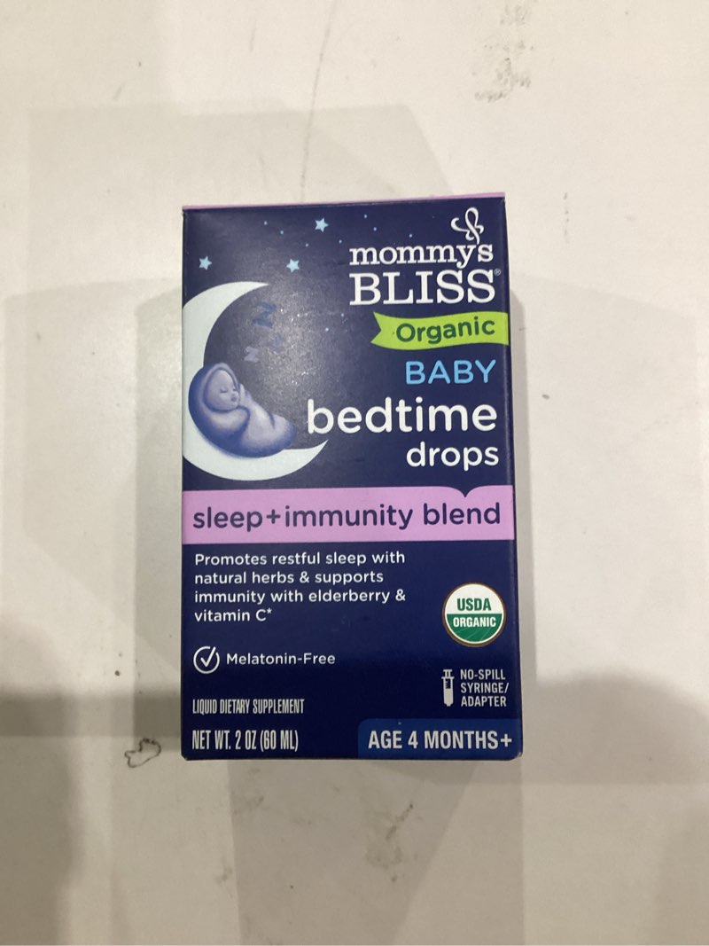 Condition photo showing New/Like New for Mommy's Bliss Organic Baby Bedtime Drops + Overnight Immunity Support*, Promotes Restful Night, Melatonin Free, Age 4 Month+, 2 Fl Oz