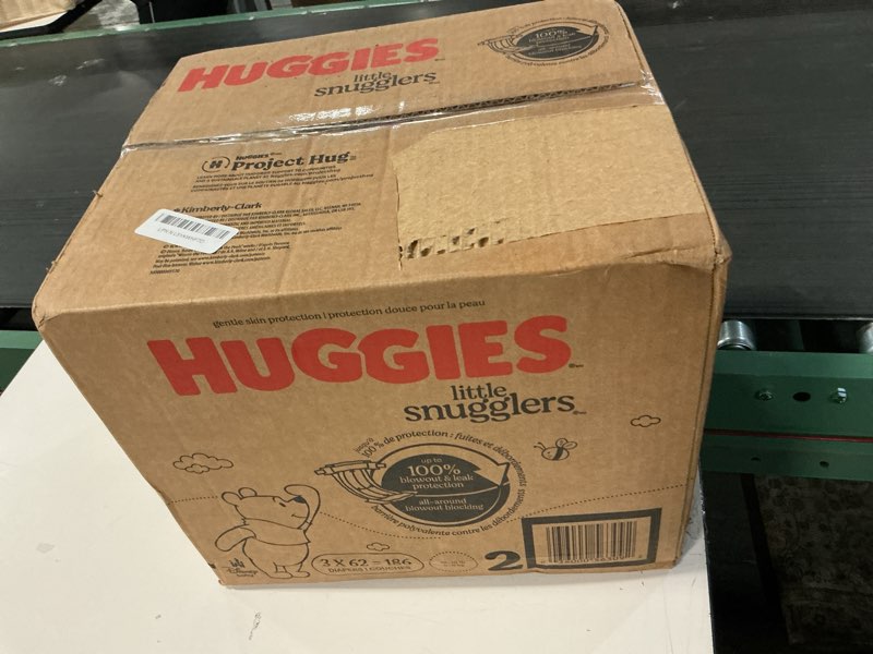 Condition photo showing New/Like New for Huggies Size 2 Diapers, Little Snugglers Baby Diapers, Size 2 (12-18 lbs), 186 Count (3 Packs of 62), Packaging May Vary