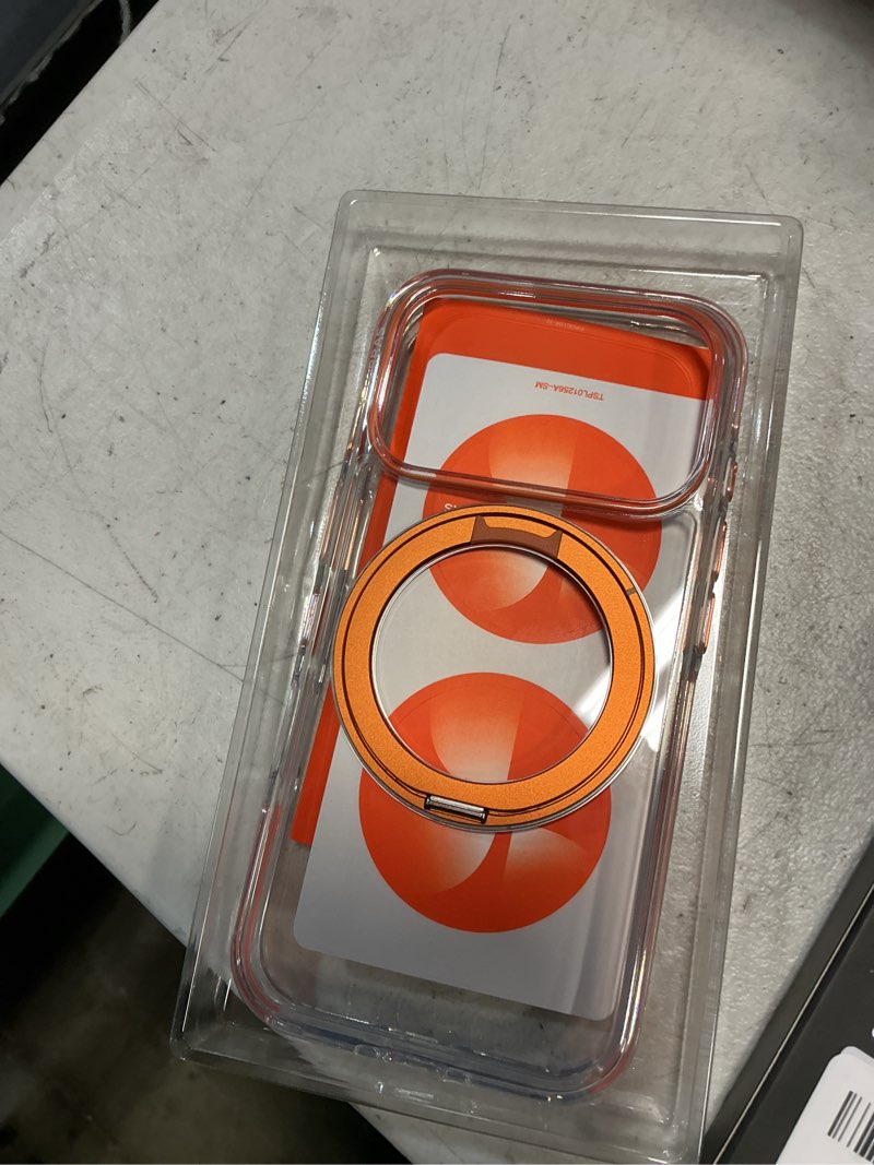 Condition photo showing New/Like New for torras 360 magnetic stand for iphone 17 pro case, [rotatable sturdy kickstand][fit for magsafe][4x mil-grade shockproof] slim transparent phone cover, camera button, clear orange, ostand o3 fitness g-clear orange for iphone 17 pro