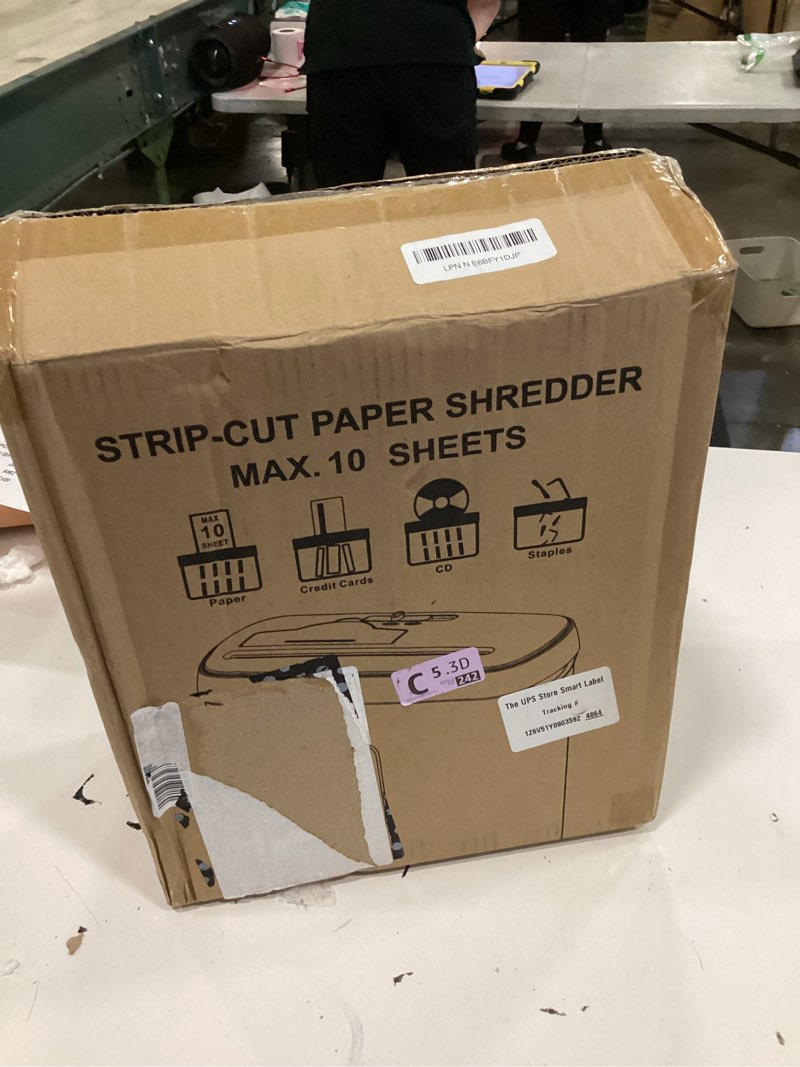 Condition photo showing As Is for home office paper shredder,woolsche 10-sheet strip cut with 3.17-gallon basket,p-2 security level,cd & credit card shredder,durable & fast - jam proof system - etl certified