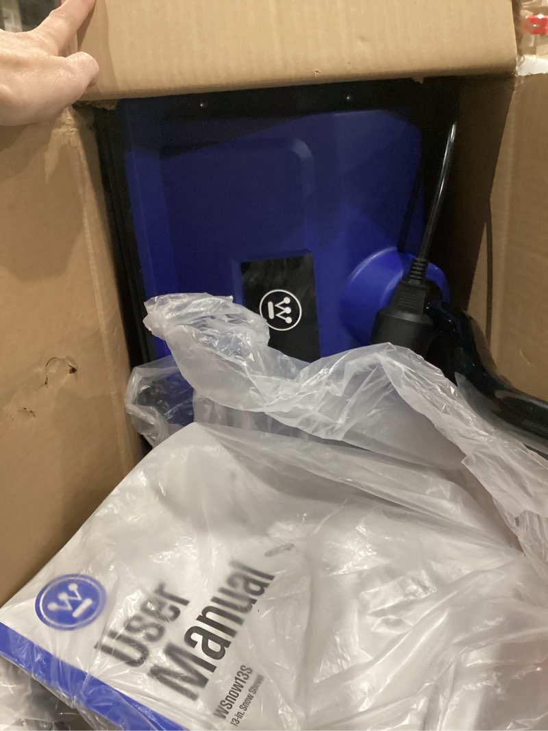 Condition photo showing As Is for westinghouse wsnow13s ac corded electric snow shovel, 13-inches wide with 20 ft. throwing distance, plows 300 lbs/min for driveway/steps/sidewalk/porch 13 inch