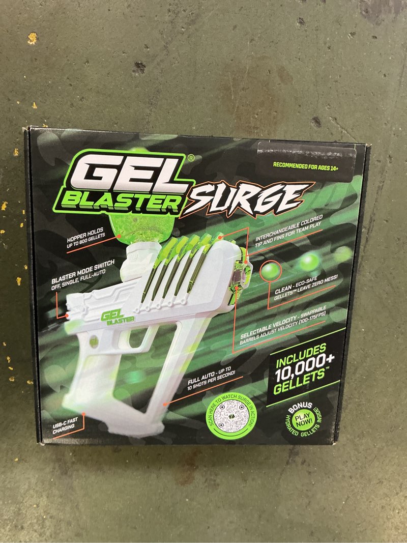 Condition photo showing New/Like New for gel blaster surge 1.5  electric green  water-based gellet blaster with 10 000 electric green gellet pack