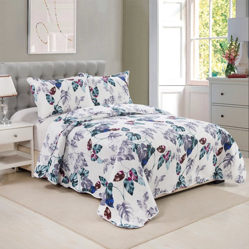 Printed Embossed Pinsonic Bedspread Soft Bedding Quilt Set, Paisley Floral Pattern( Size Twin )68”X90” 