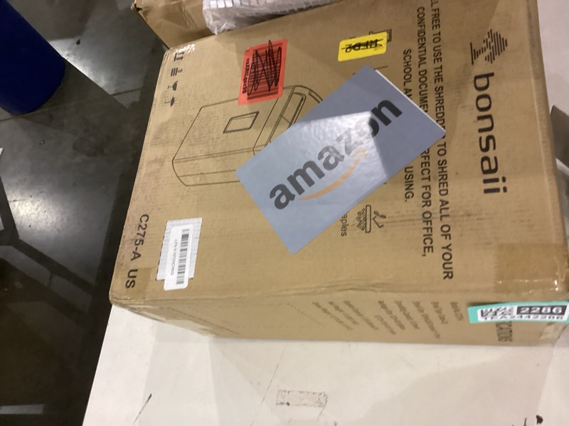 Condition photo showing New/Like New for Bonsaii 12-Sheet Cross Cut Paper Shredder, 5.5 Gal Home Office Heavy Duty Shredder for Paper, Credit Card, Mail, Staples, with Transparent Window, High Security Level P-4 (C275-A)