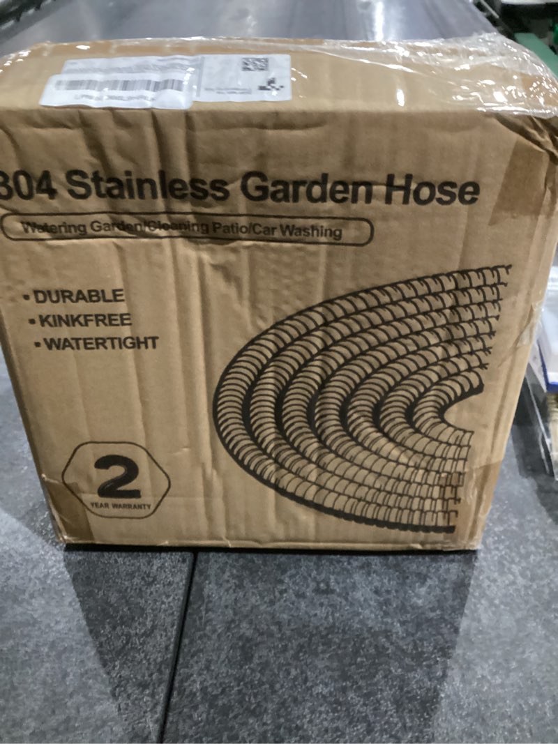 Condition photo showing New/Like New for specilite 50ft 304 stainless steel garden hose metal, heavy duty water pipe with nozzles for yard, outdoor - flexible, never kink & tangle, puncture resistant (sliver) 50 ft sliver