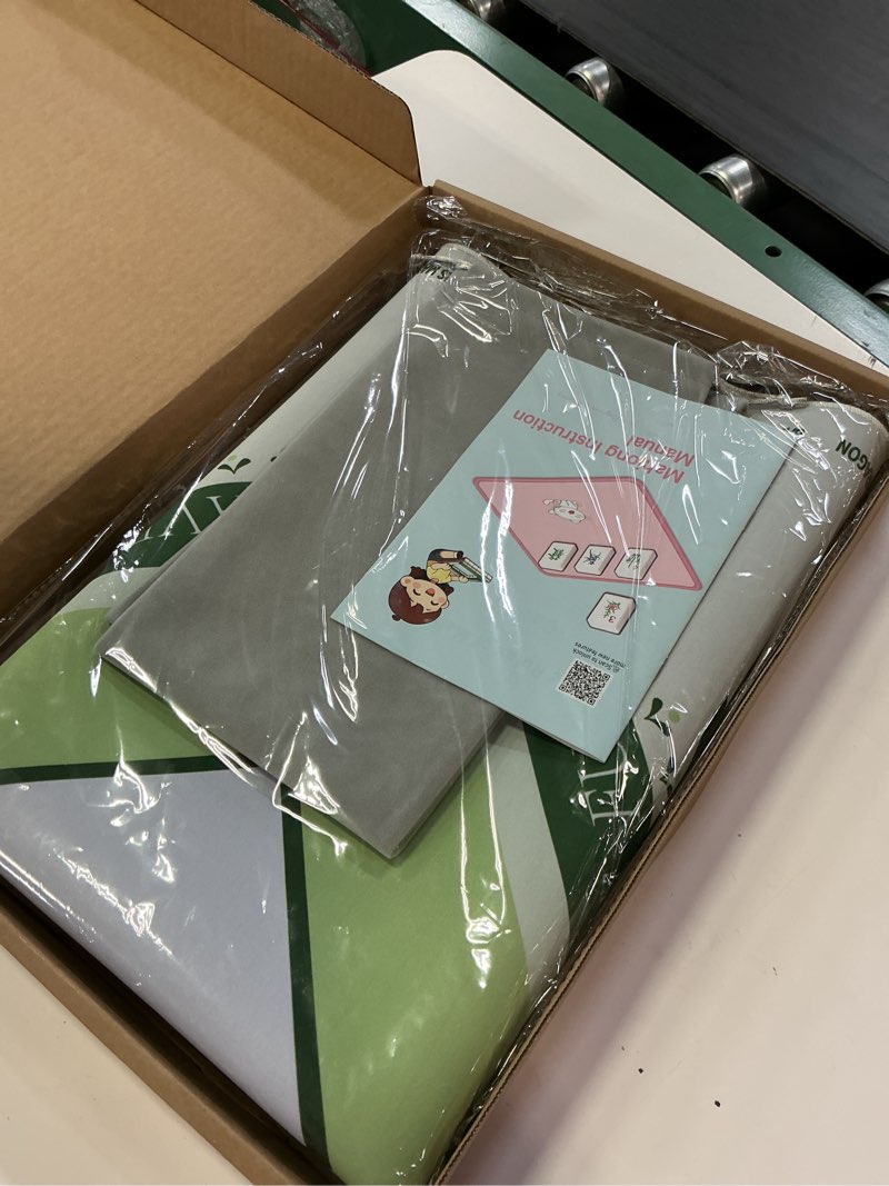 Condition photo showing Good Condition for mahjong mat with lotus & butterfly artwork - 32.4x32.4 inch hand-painted style rubber mat, waterproof surface, anti-slip foldable design for asian-themed game nights (creamy whiten) light white and green