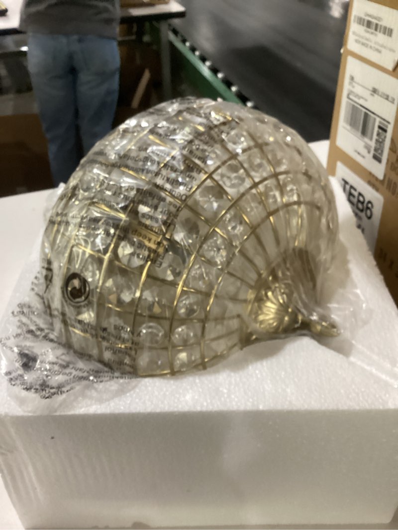 Condition photo showing New/Like New for 12" globe crystal chandelier, farmhouse round gold crystal pendant light 1-light antique foyer chandelier for dining room living room hallway entryway antique gold brass 12"w x 13"h