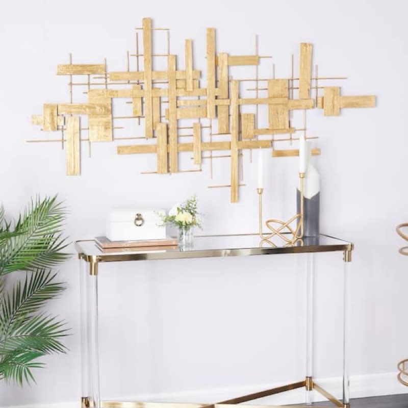 metal 3d stripes geometric gold wall decor