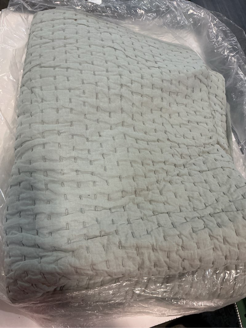 Condition photo showing Good Condition for european linen cotton stitch quilt set, twin, mist
