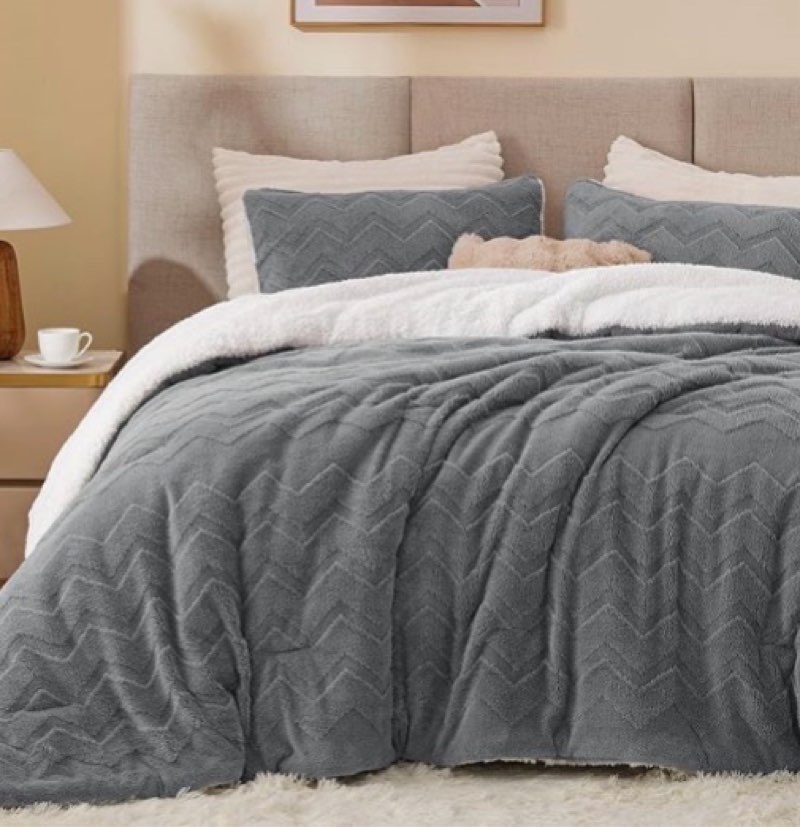 Monbix Fluffy Queen Comforter Set Deep Forest, Sherpa Plush Fuzzy Comforter 3 Piece for Queen Size B