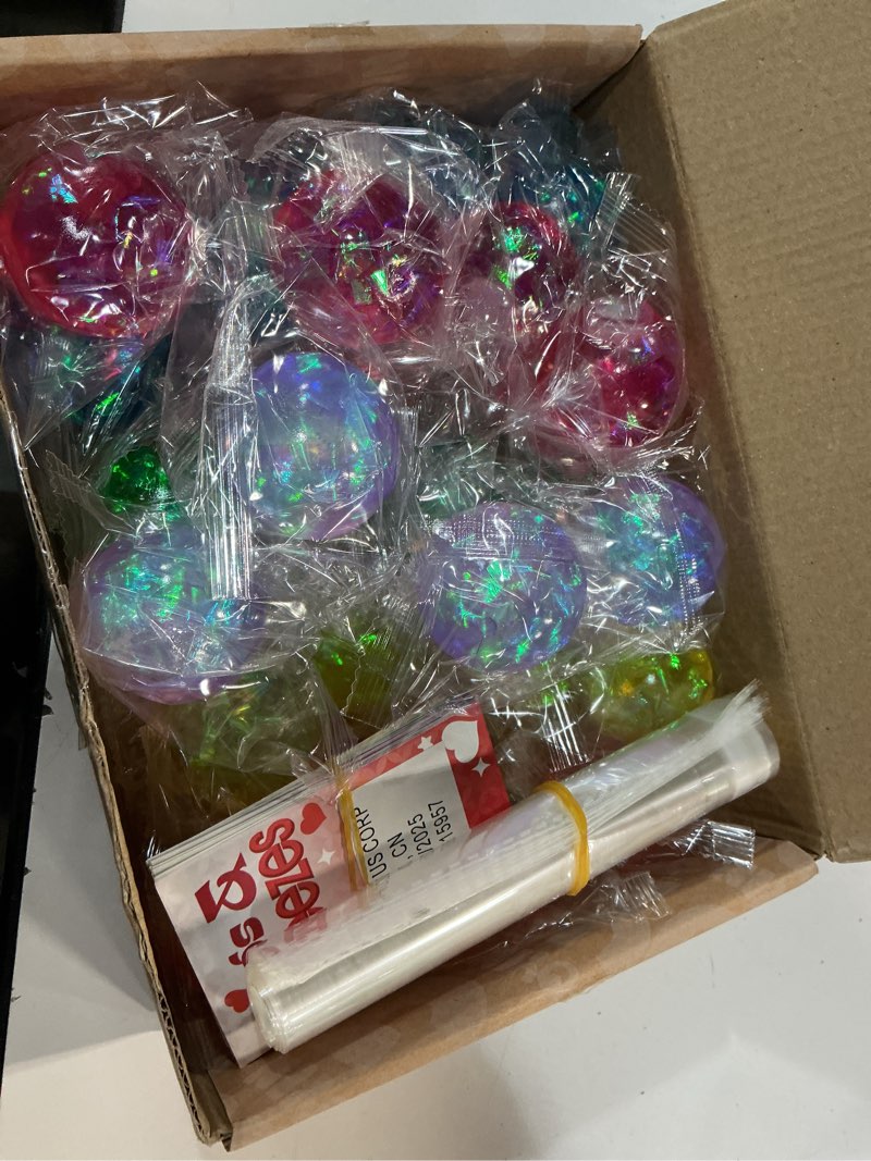 Condition photo showing New/Like New for JOYIN 24 Packs Valentine's Day Stretchy Balls with Cards, Classroom Exchange Gift for Kids, Valentine's Party Favors, Classroom and Holiday Reward Prizes, Stress Relief Stretch Balls 24 Shiny Fragment