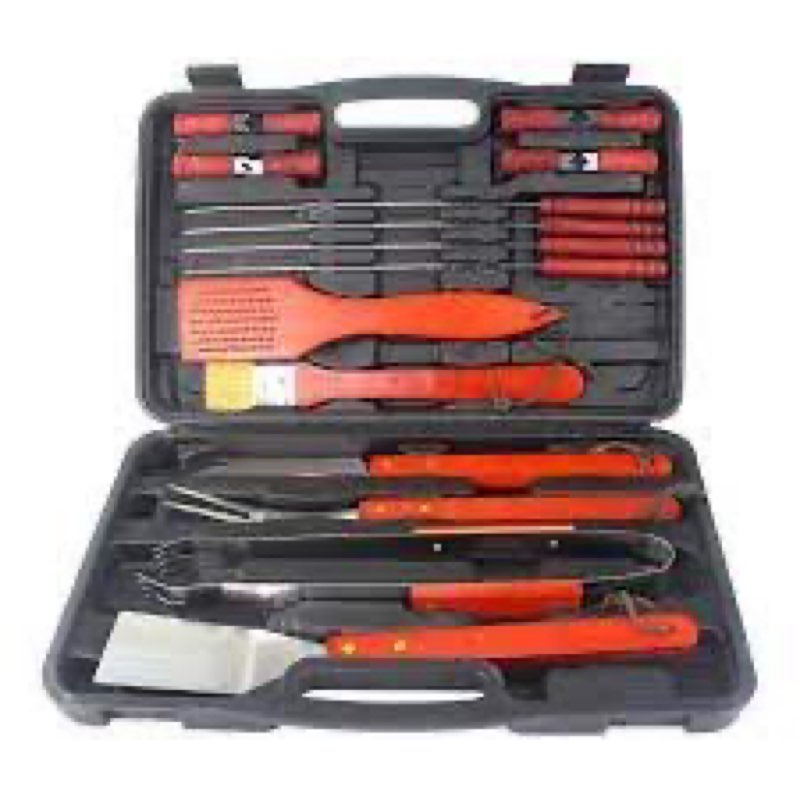 22-piece wood bbq grill tool set