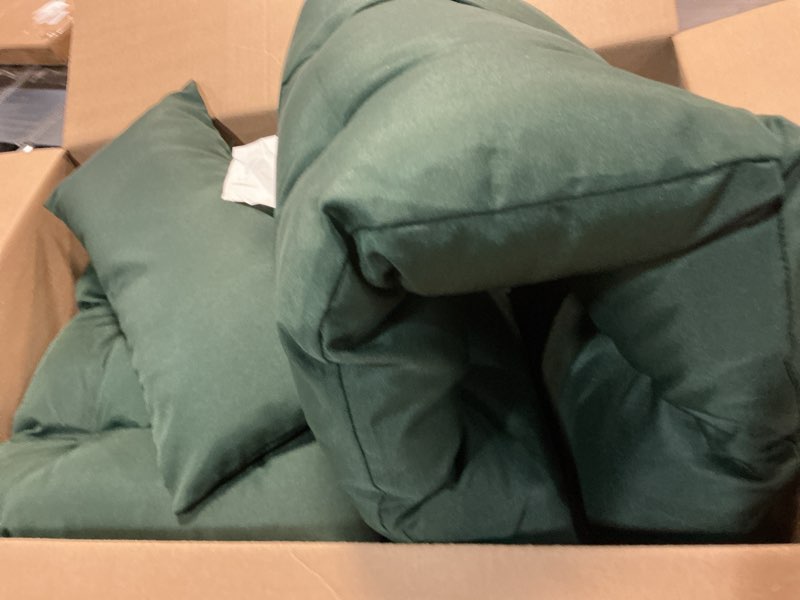 Condition photo showing Good Condition for QILLOWAY Outdoor Patio Wicker Seat Cushions Group Loveseat/Two U-Shape/Two Lumbar Pillows for Patio Furniture,Wicker Loveseat,Bench,Porch,Settee of 5 (Mallard/Forest Green) Mallard / Forest Green